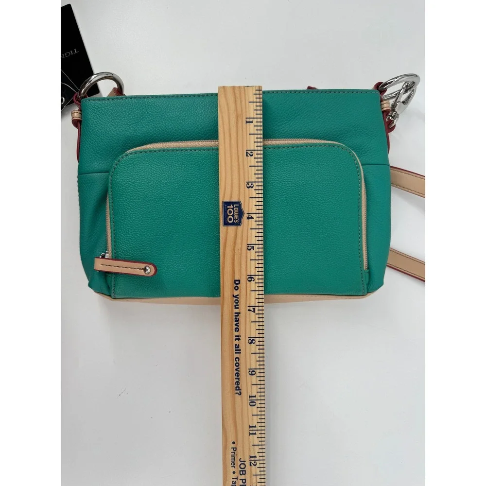 Tignanello Crossbody Bag Women Small Teal Leather Tan Trim New With Tags